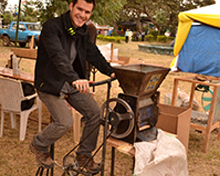 Bicycle-powered coffee sheller developed at the 2014 International Development Design Summit